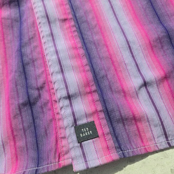 TED BAKER Men's Button Down Short Sleeve SHIRT 17.5 / 44.5 LARGE * Purple - Picture 3 of 4